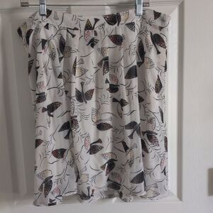 Old Navy Cream A-Line Chiffon Skirt with Black and Multicolor Bird Print XL